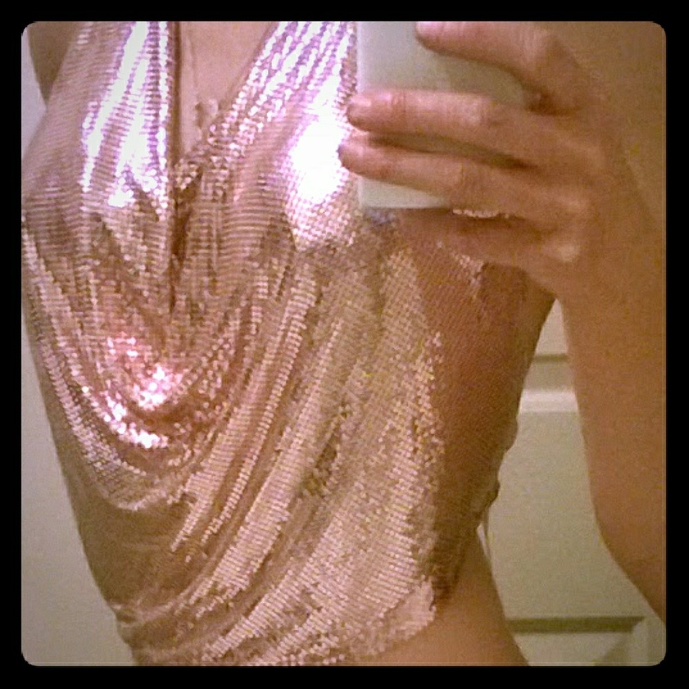 Pink Metal mesh top